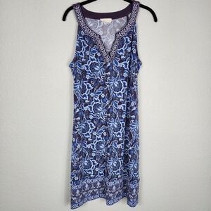 Magnolia Grace Womens Purple Blue Floral Paisley Shift Dress Medium